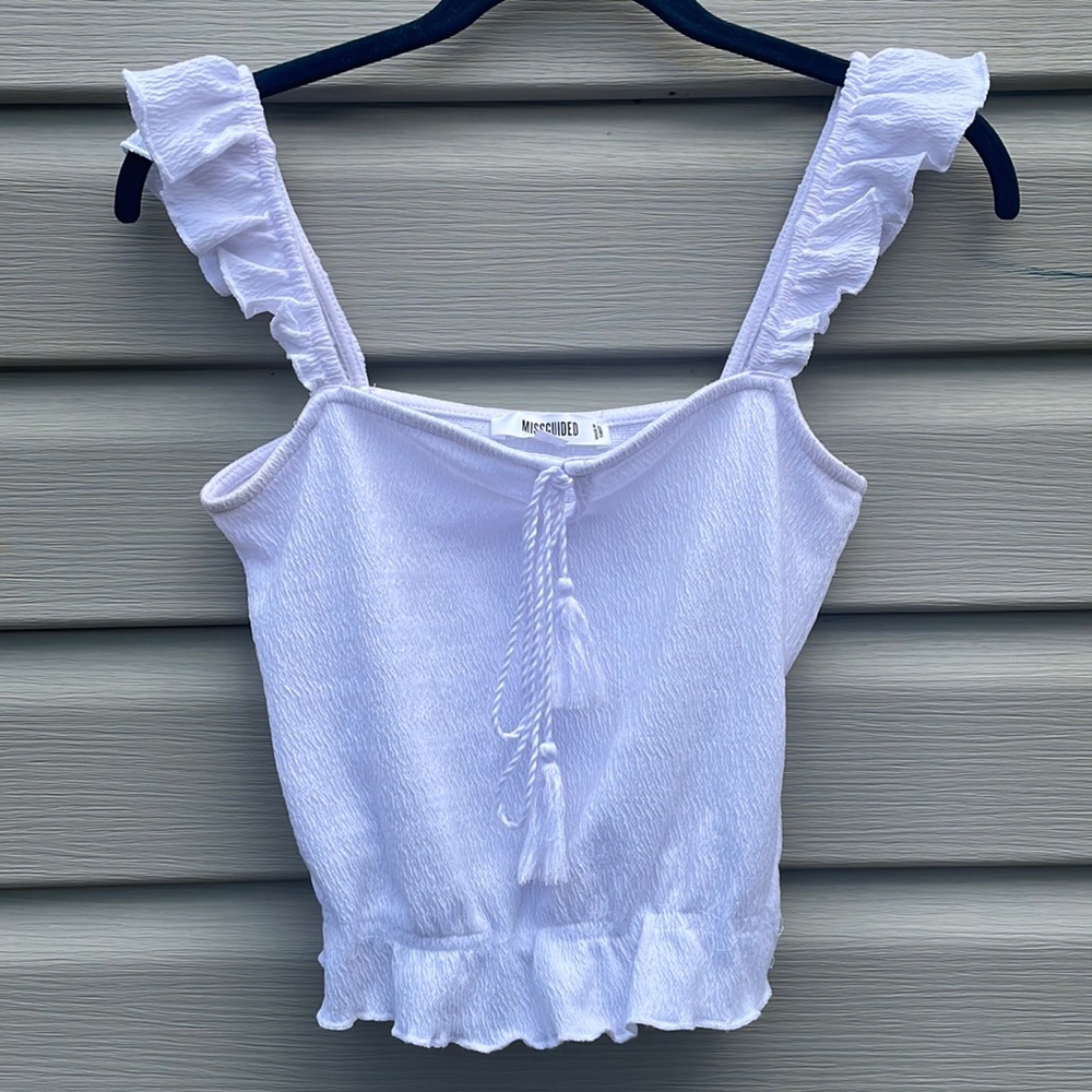 Missguided White Ruffle Tassel Crop Top